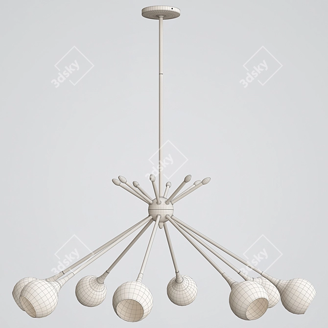 Mid-Century Modern 8-Light Brass Pendant 3D model image 3