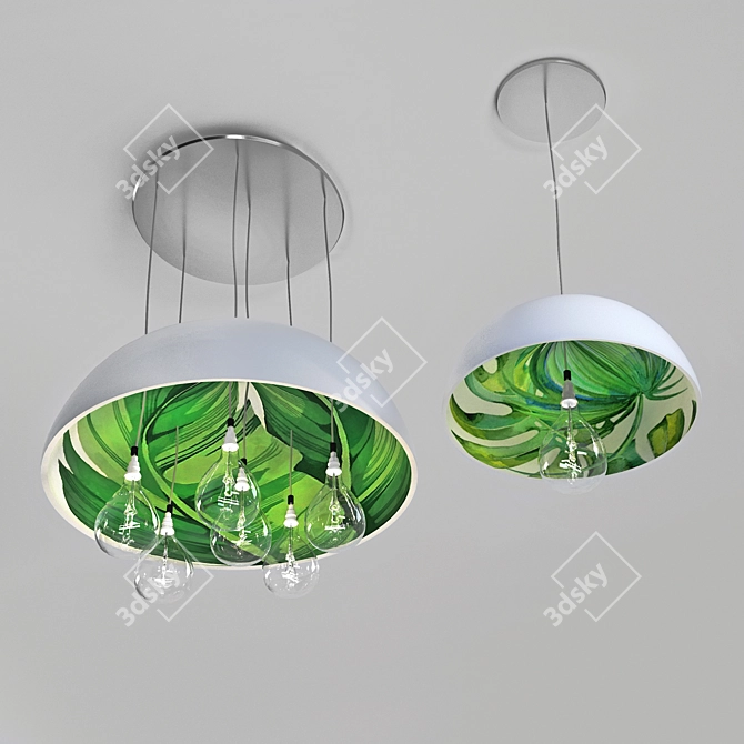 Tropical Leaf Print Chandelier 3D model image 3