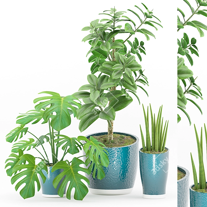 Fresh Greenery Set with Color Vase 3D model image 1