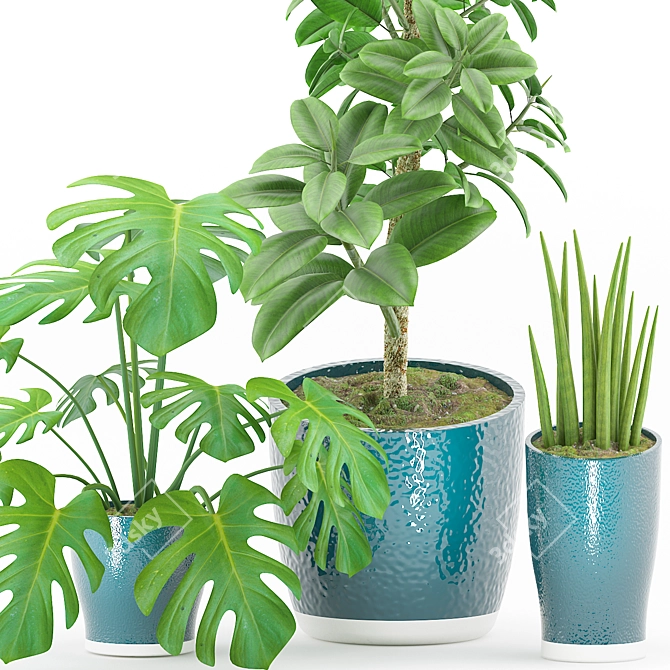 Fresh Greenery Set with Color Vase 3D model image 2