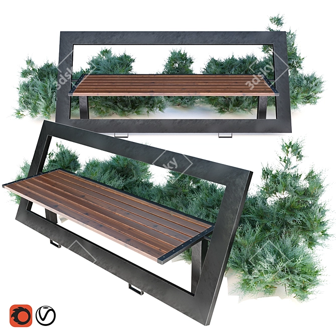 Rustic Juniper Wood Bench 3D model image 1