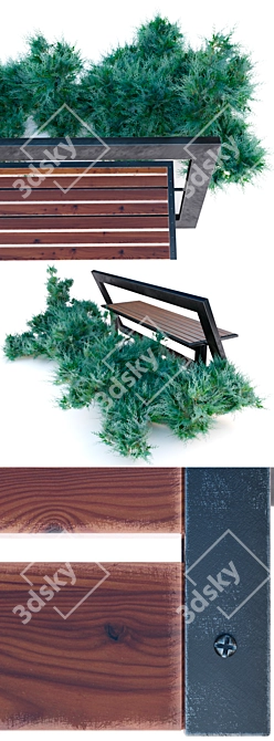 Rustic Juniper Wood Bench 3D model image 2