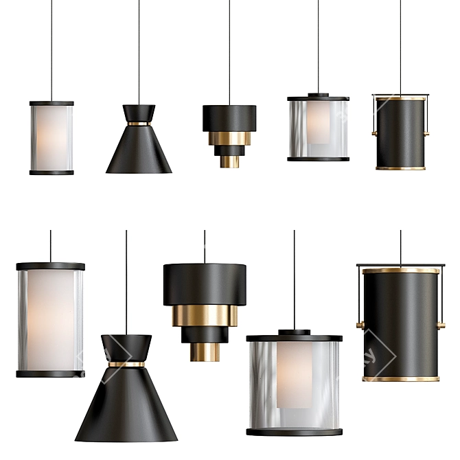 Sleek Black Gold Pendant Light 3D model image 1