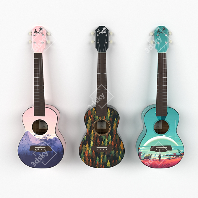 Colorful Decorative Ukulele Trio 3D model image 1