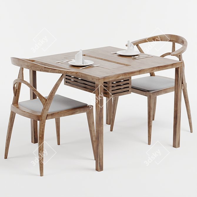 Elegant Dining Set: Chair & Table 3D model image 1