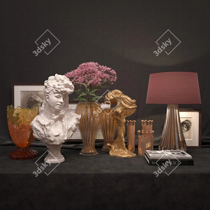 Art Deco Vase Set & Sculpture 3D model image 1