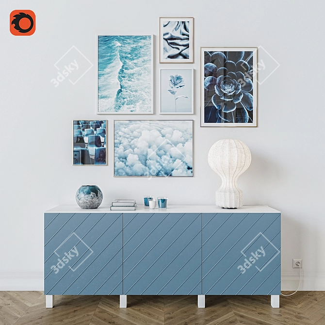 Blue Decor Set - Gatto Table Lamp, IKEA Бесто, Posters 3D model image 1