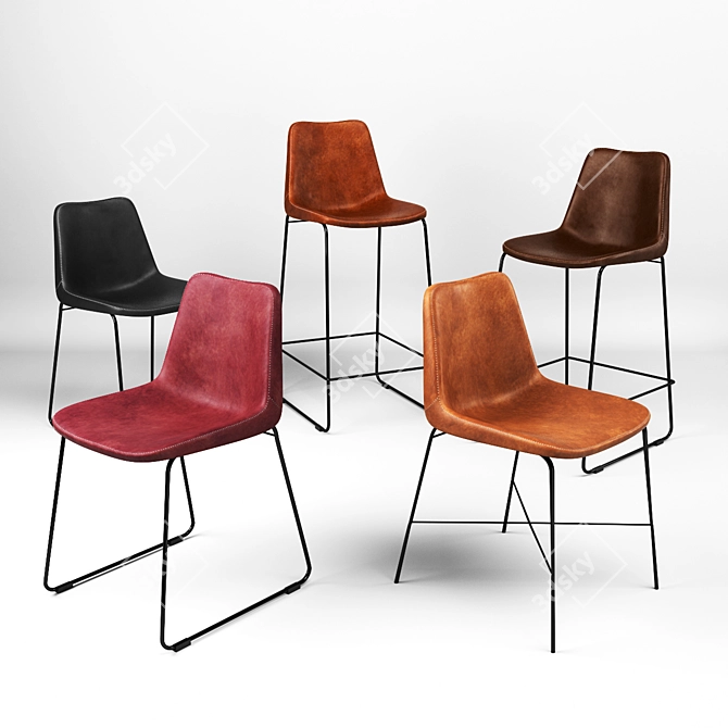 Giron Collection: Stylish Chairs with Leather Seats 3D model image 1