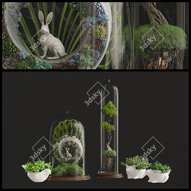 Succulent Forest: Miniature Botanical Showcase 3D model image 1