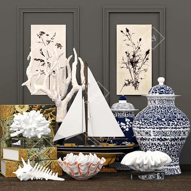Elegant Decor Collection: Coral, Vase, Porcelain, Book, Ship 3D model image 1