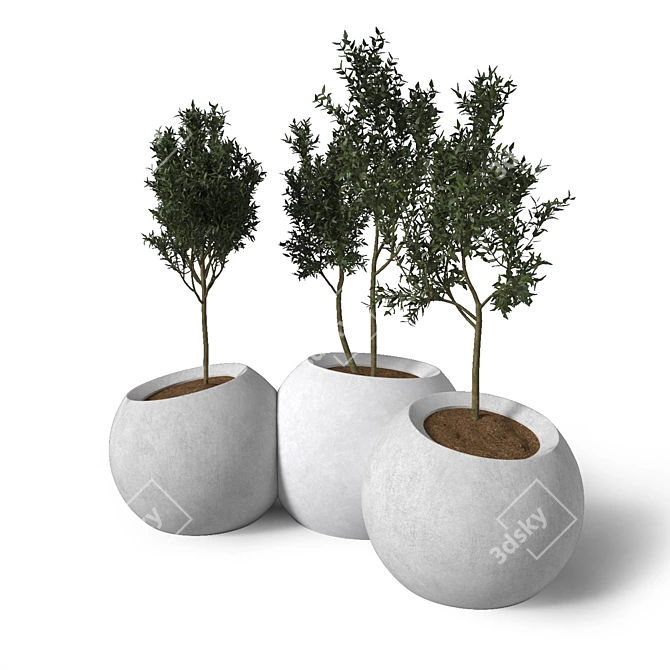 Contemporary Modular Round Concrete Planter 3D model image 2