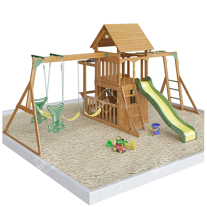 Saratoga Wood Swing Set 3D model image 2