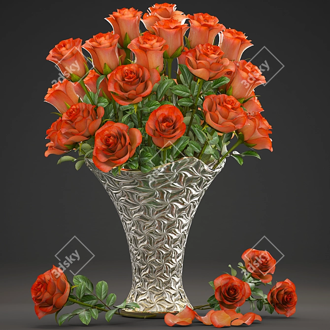 Eternal Elegance: Rose Bouquet in Glass Vase 3D model image 1