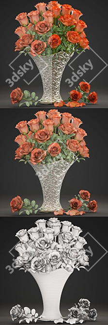 Eternal Elegance: Rose Bouquet in Glass Vase 3D model image 3