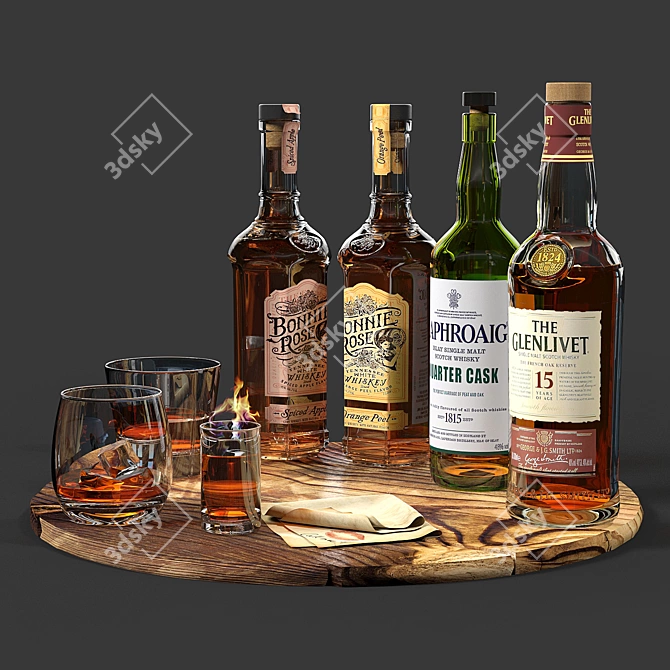 Whisky Bottle & Glass Set 3D model image 1