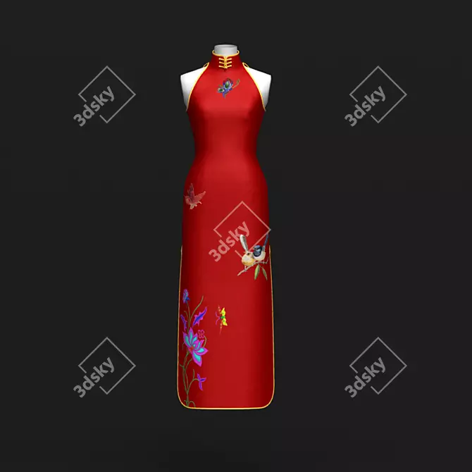 Elegant Cheongsam Dress 3D model image 1