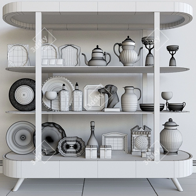 Porcelain Collection: Cupboard, Vase, Tray, Clock & Photo Frame 3D model image 2