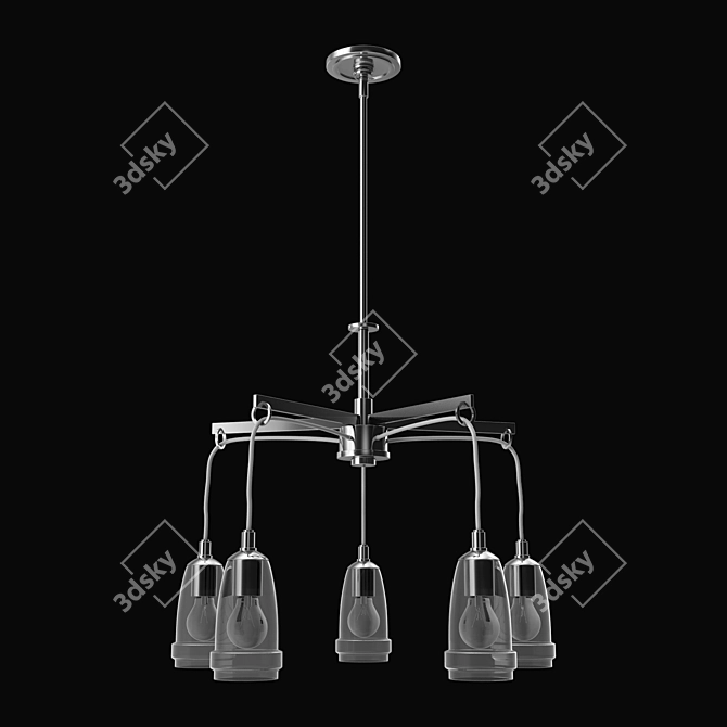 Sleek Brushed Nickel Chandelier - 5-Light 3D model image 1