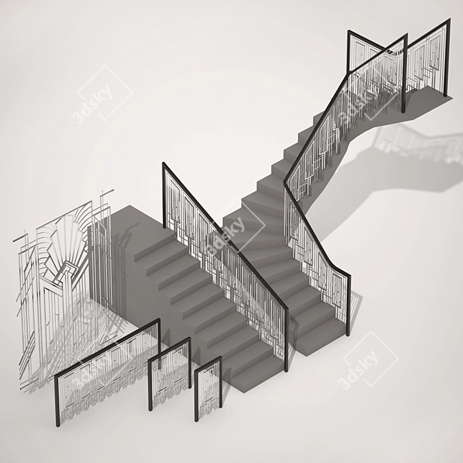 Art-Deco Forged Staircase Guard 3D model image 2