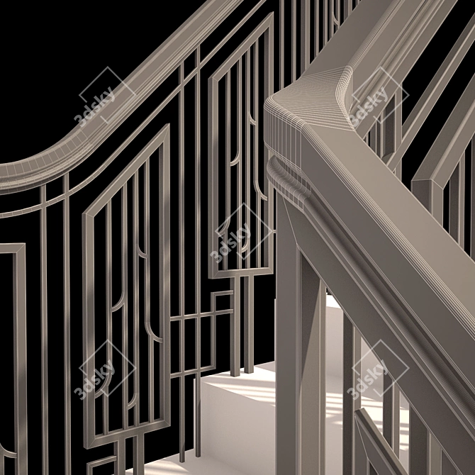 Art-Deco Forged Staircase Guard 3D model image 3