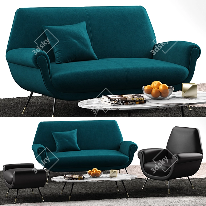 Albert Set: Lounge Sofa, Armchair, Footstool, Coffee Table 3D model image 1