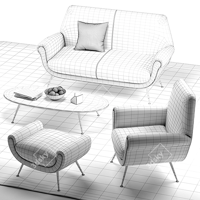 Albert Set: Lounge Sofa, Armchair, Footstool, Coffee Table 3D model image 3