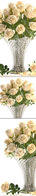 Elegant White Rose Bouquet 3D model image 2