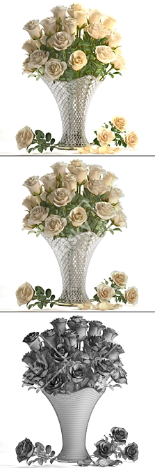 Elegant White Rose Bouquet 3D model image 3