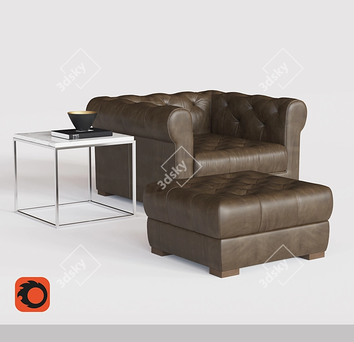 Luxury MODENA Chesterfield Leather Chair and Half 3D model image 1