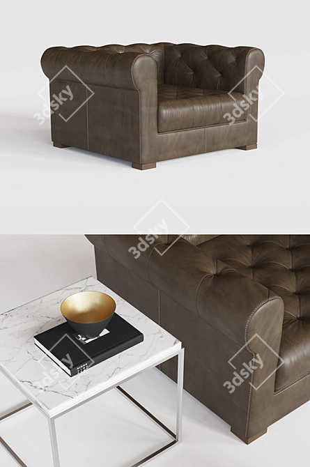 Luxury MODENA Chesterfield Leather Chair and Half 3D model image 2
