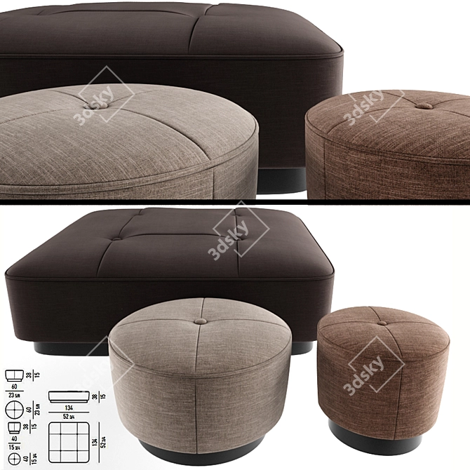 Stylish Jacques Poufs Fabric 3D model image 1