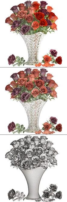 Classic Red Rose Bouquet in Glass Vase 3D model image 3