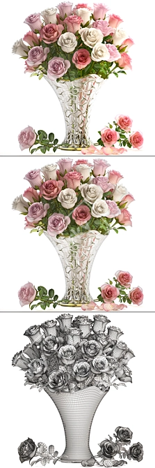 Elegant Rose Bouquet in Glass Vase 3D model image 3