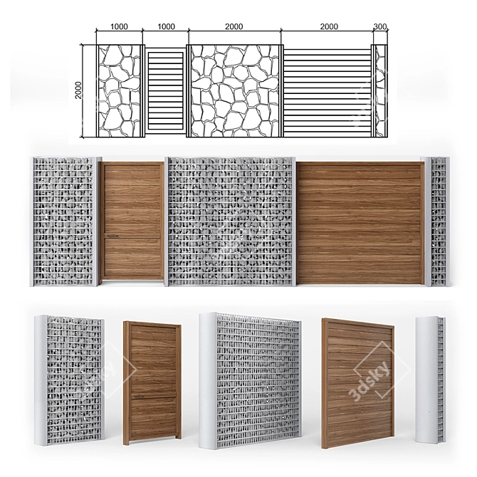 Versatile Gabion Fence: 3D Max 2012, Vray, FBX 3D model image 1