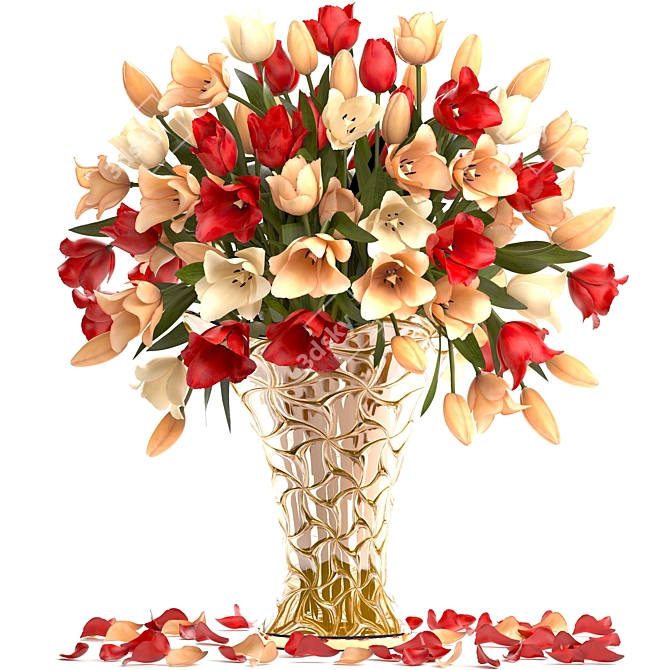 Spring Tulip Bouquet in Glass Vase 3D model image 1