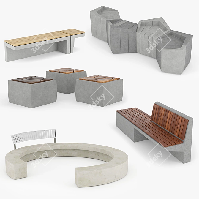 Modern Urban Furniture Set 3D model image 1