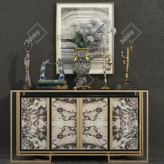 Elegant Gold Collection: Dresser, Vase, Figurine 3D model image 1