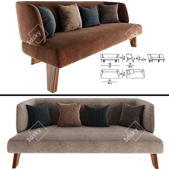 Elegant Minotti Creed Lounge Sofa 3D model image 1