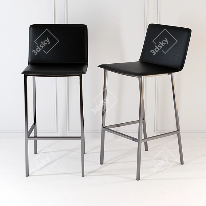 Sleek Carbon Leather Bar Stools 3D model image 1