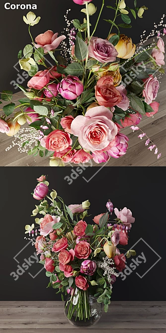 Elegant Rose Bouquet 3D model image 2