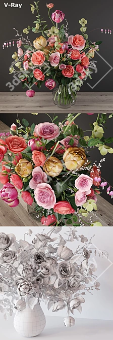 Elegant Rose Bouquet 3D model image 3
