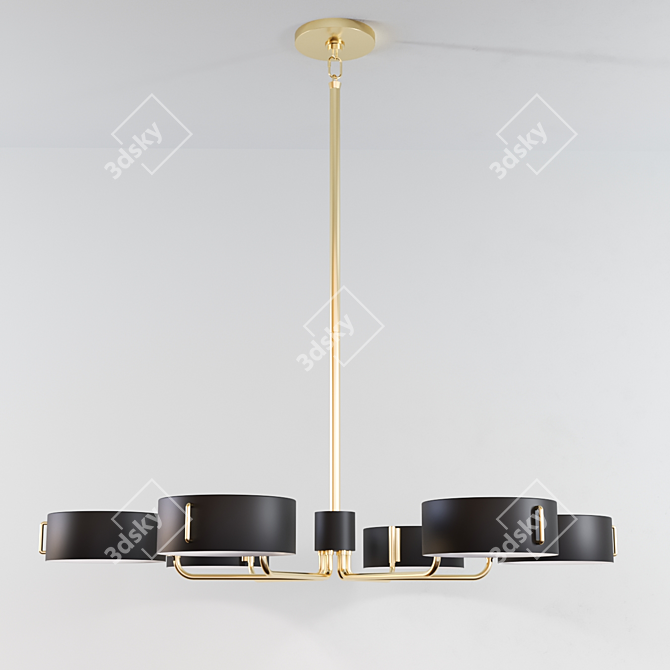 Sleek Brass Black Shade Chandelier 3D model image 1