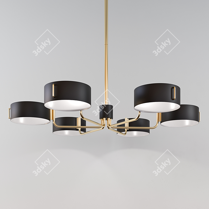 Sleek Brass Black Shade Chandelier 3D model image 2