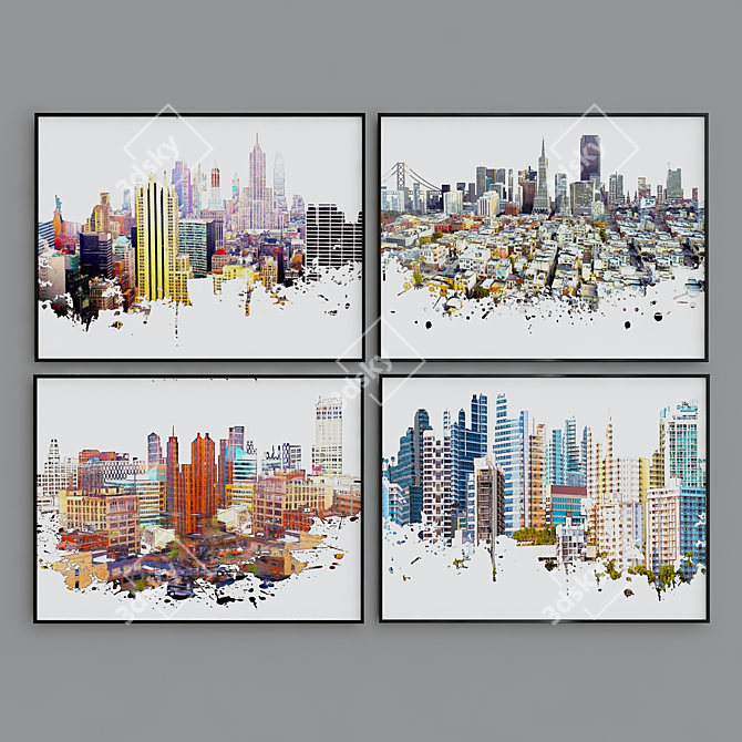 Urban Cityscape Art Print 3D model image 2