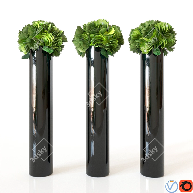 Elegant Hydrangea in Black Vase 3D model image 1