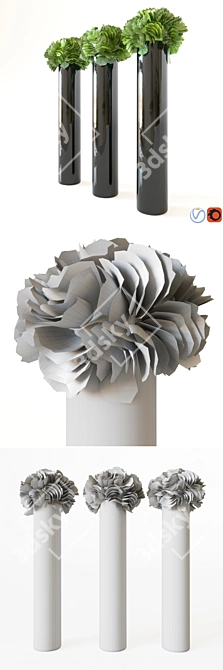 Elegant Hydrangea in Black Vase 3D model image 3