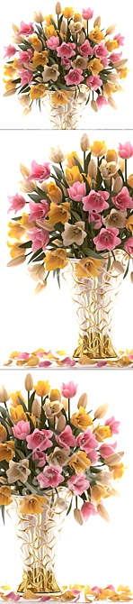 Blooming Beauty: Yellow Tulips Bouquet 3D model image 2