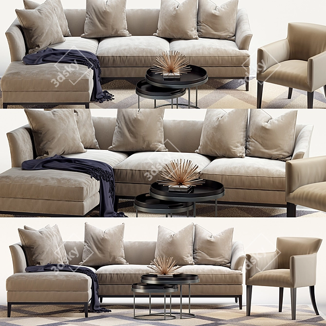 Elegant Living Room Set: Beaumont Sofa, Siena Chair & Coppice Tray Tables 3D model image 1