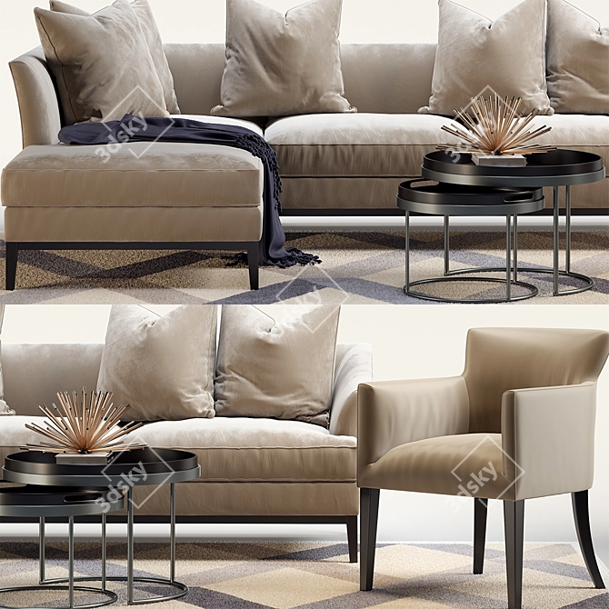 Elegant Living Room Set: Beaumont Sofa, Siena Chair & Coppice Tray Tables 3D model image 2