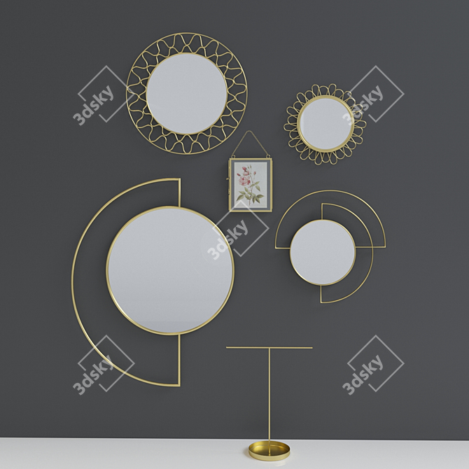 Metallic Decor Set: Frames, Stand & Mirrors 3D model image 1